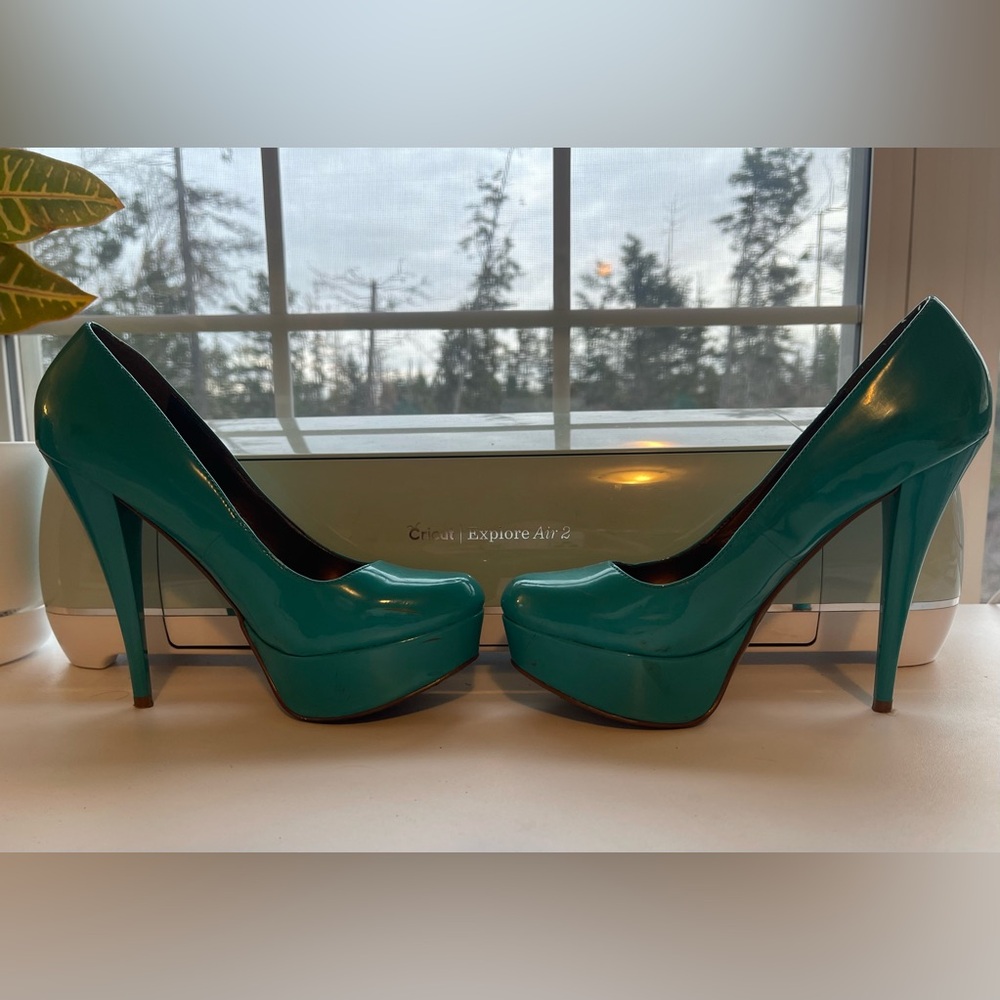 Aldo Teal Patent Platform Stiletto Heels